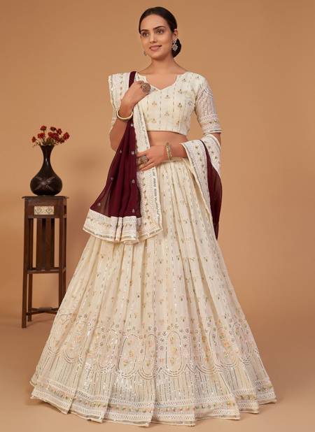 Off White Colour AAWIYA SANAYA 1 New Trending Georgette Lehnaga Choli With Contrast Dupatta Collection 3102